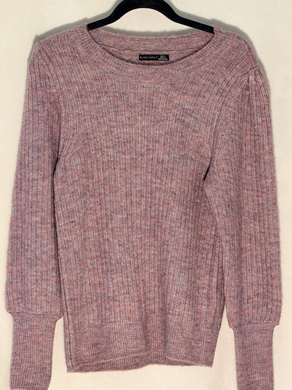Black Tape_ Heathered Blush Ribbed Crewneck Sweater